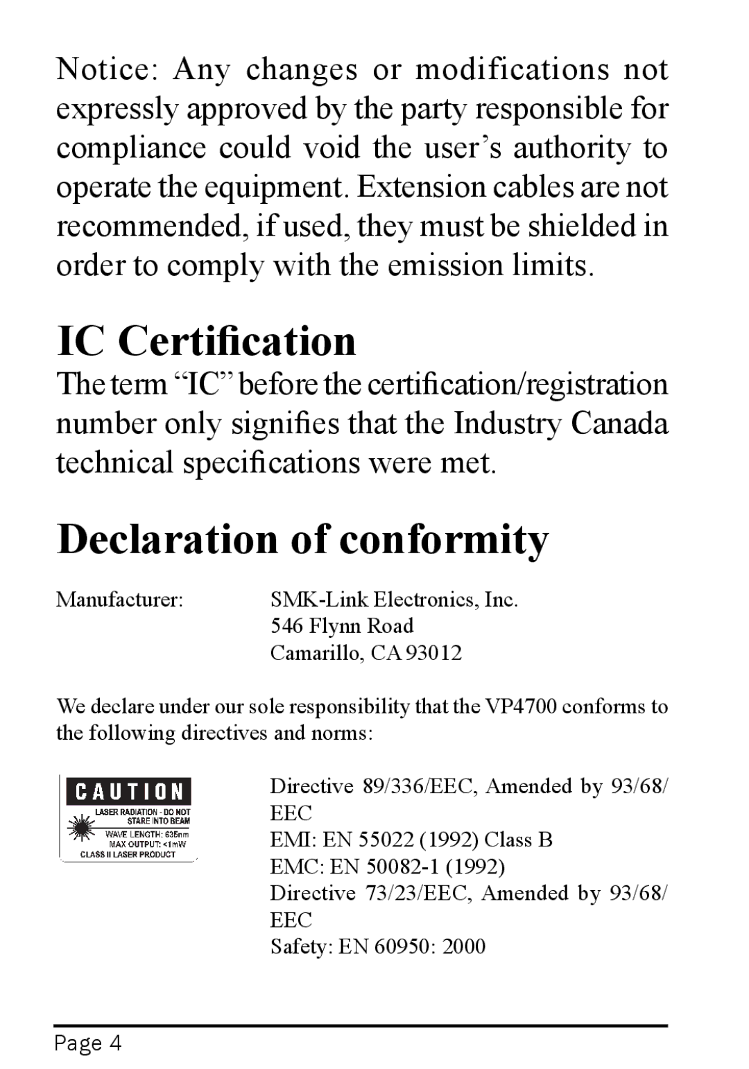 Interlink electronic 94-01441, RemotePoint Onyx user manual IC Certification 