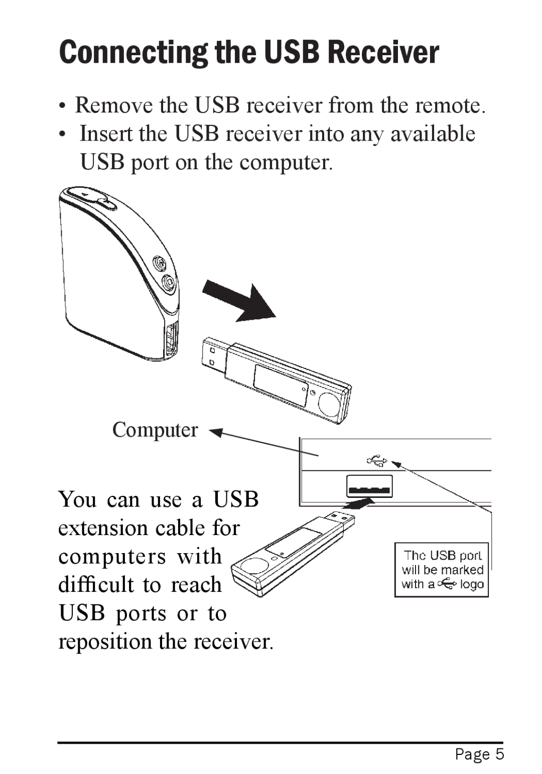 Interlink electronic RemotePoint Onyx, 94-01441 user manual Connecting the USB Receiver 