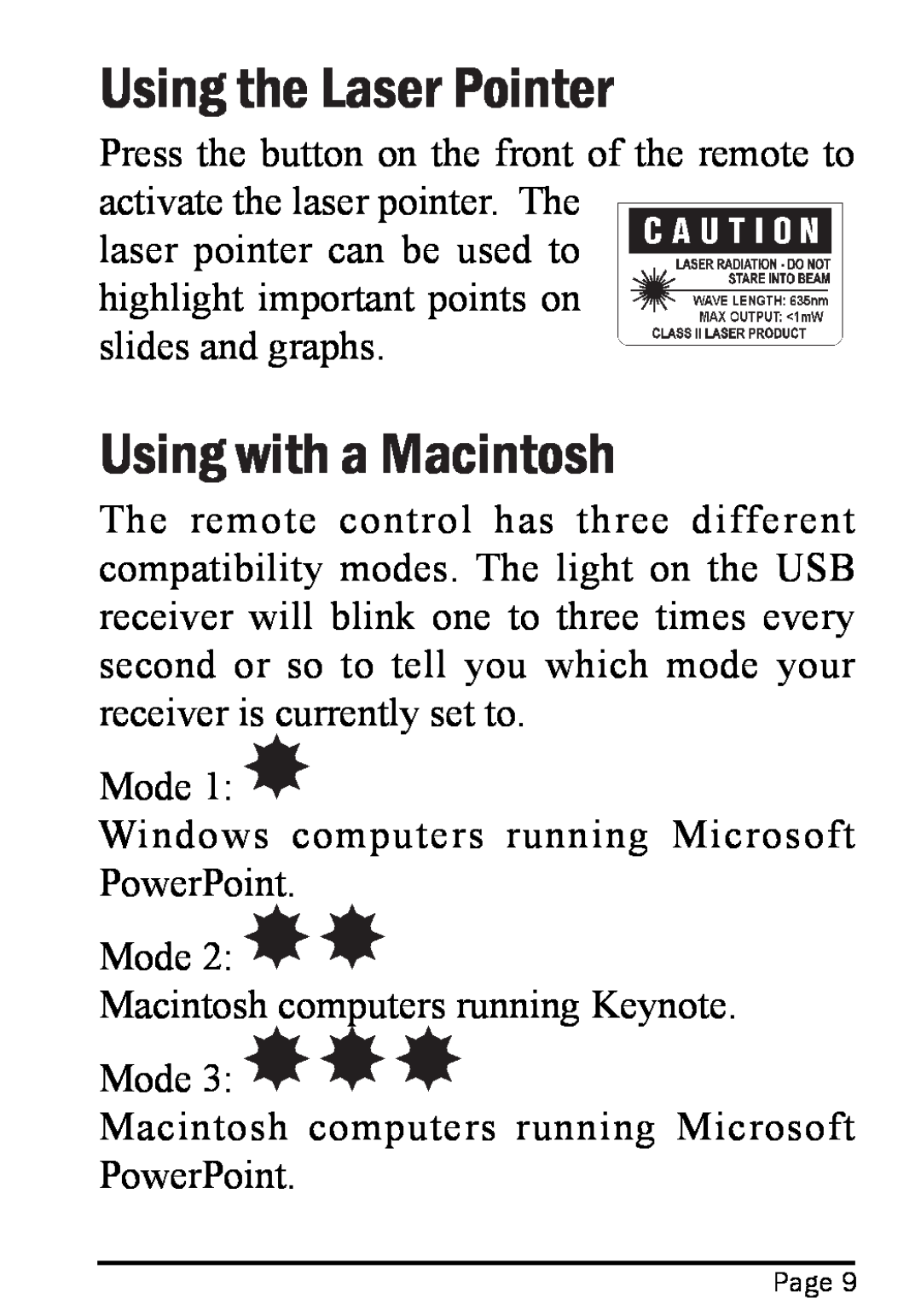 Interlink electronic RemotePoint Onyx, 94-01441 user manual Using the Laser Pointer, Using with a Macintosh 
