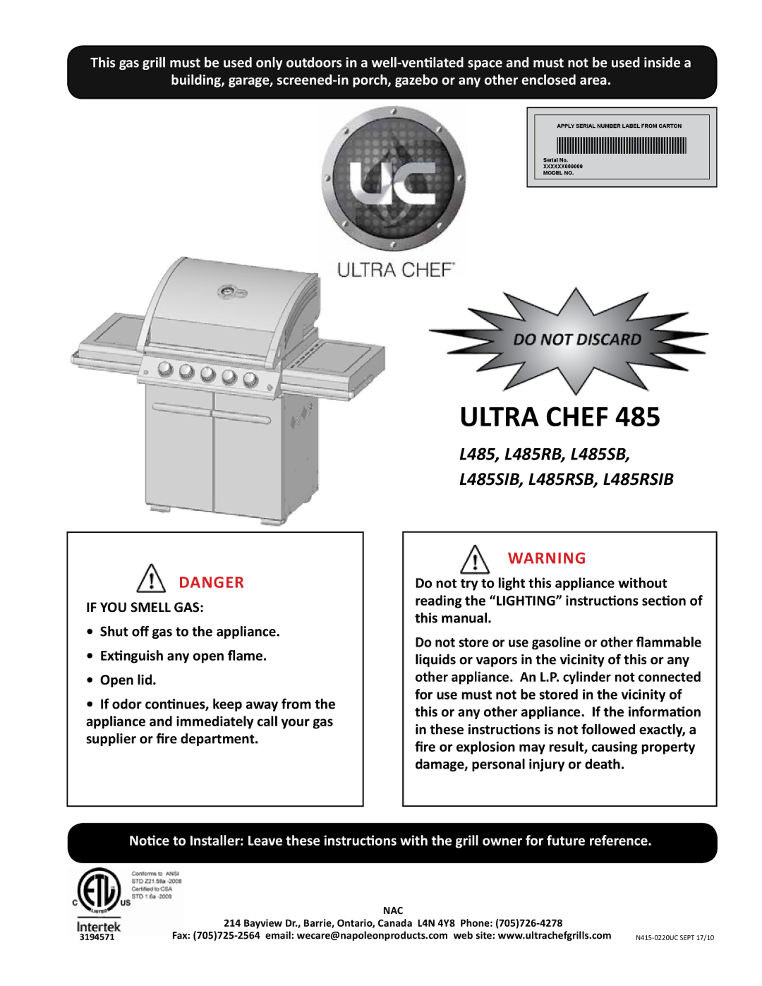 Interlink electronic manual L485, L485RB, L485SB L485SIB, L485RSB, L485RSIB, If YOU Smell GAS 