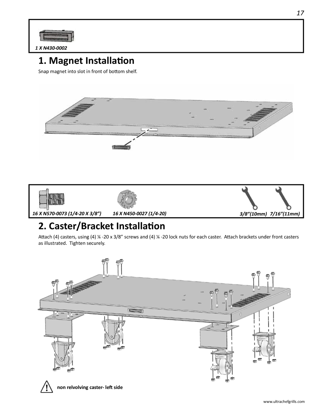 Interlink electronic L485SB, L485RSB, L485RSIB, L485SIB, L485RB manual Magnet Installation, Caster/Bracket Installation 