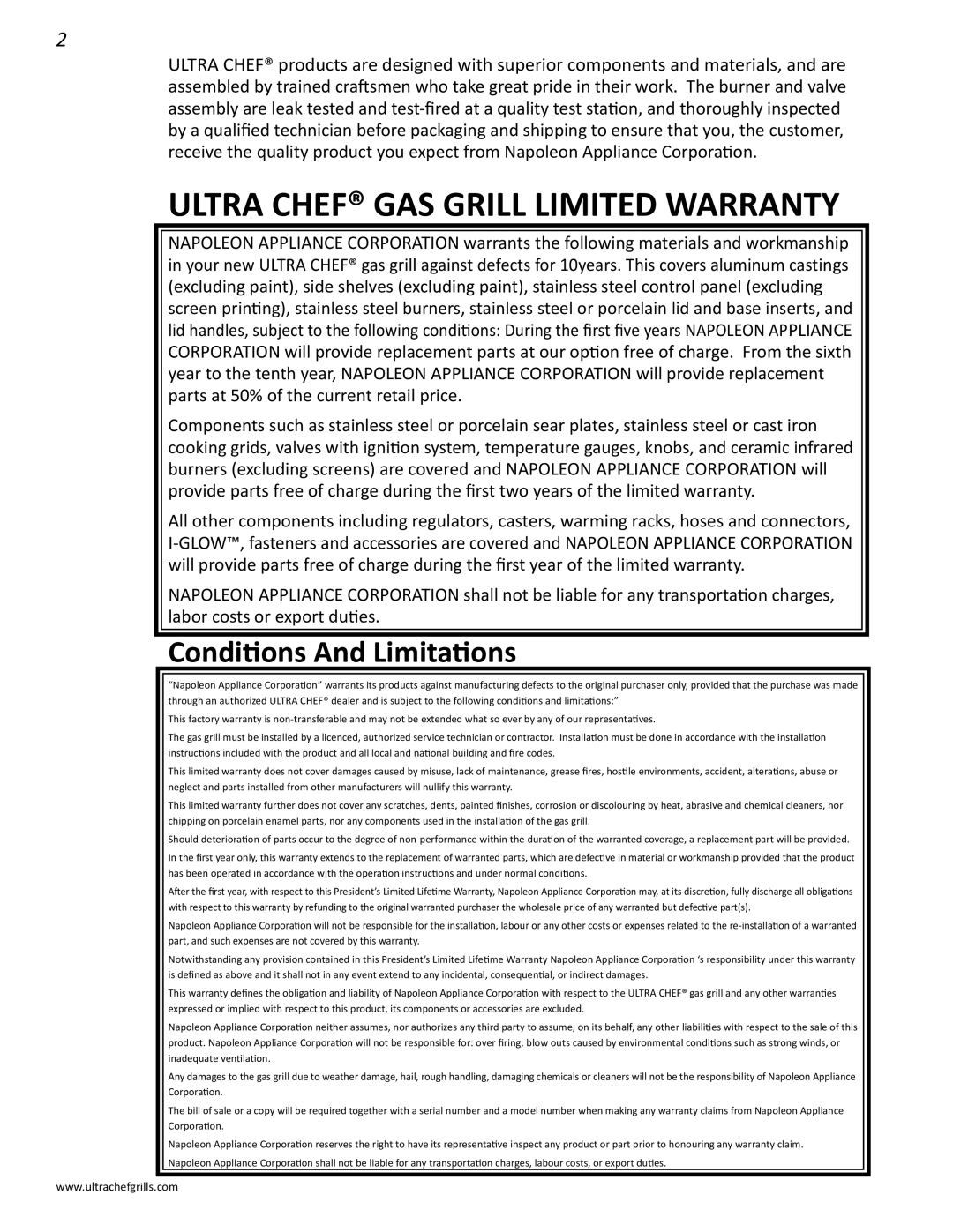 Interlink electronic L485RSB, L485RSIB, L485SIB, L485RB Ultra Chef GAS Grill Limited Warranty, Conditions And Limitations 