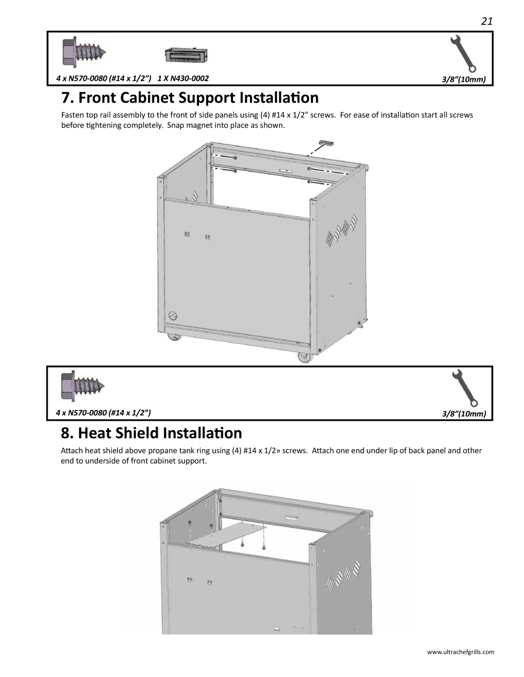 Interlink electronic L485SIB, L485RSB, L485RSIB, L485RB, L485SB Front Cabinet Support Installation, Heat Shield Installation 