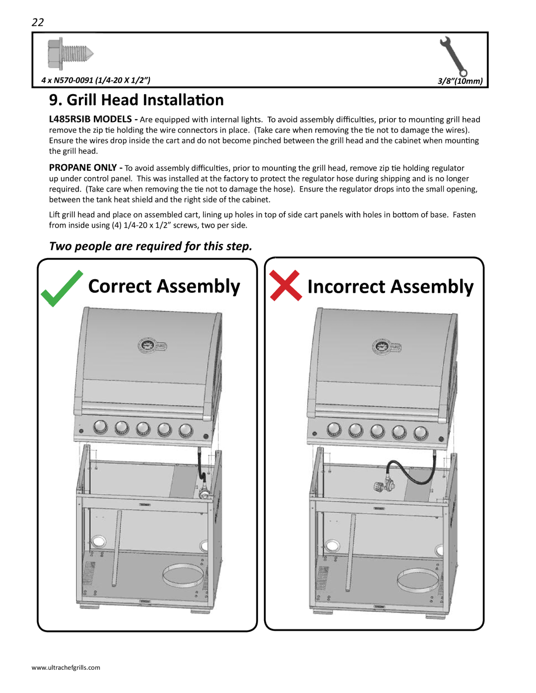 Interlink electronic L485RB, L485RSB, L485RSIB, L485SIB, L485SB Correct Assembly Incorrect Assembly, Grill Head Installation 