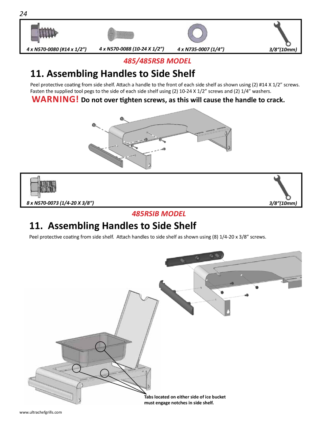 Interlink electronic L485RSB, L485RSIB, L485SIB, L485RB, L485SB manual Assembling Handles to Side Shelf 