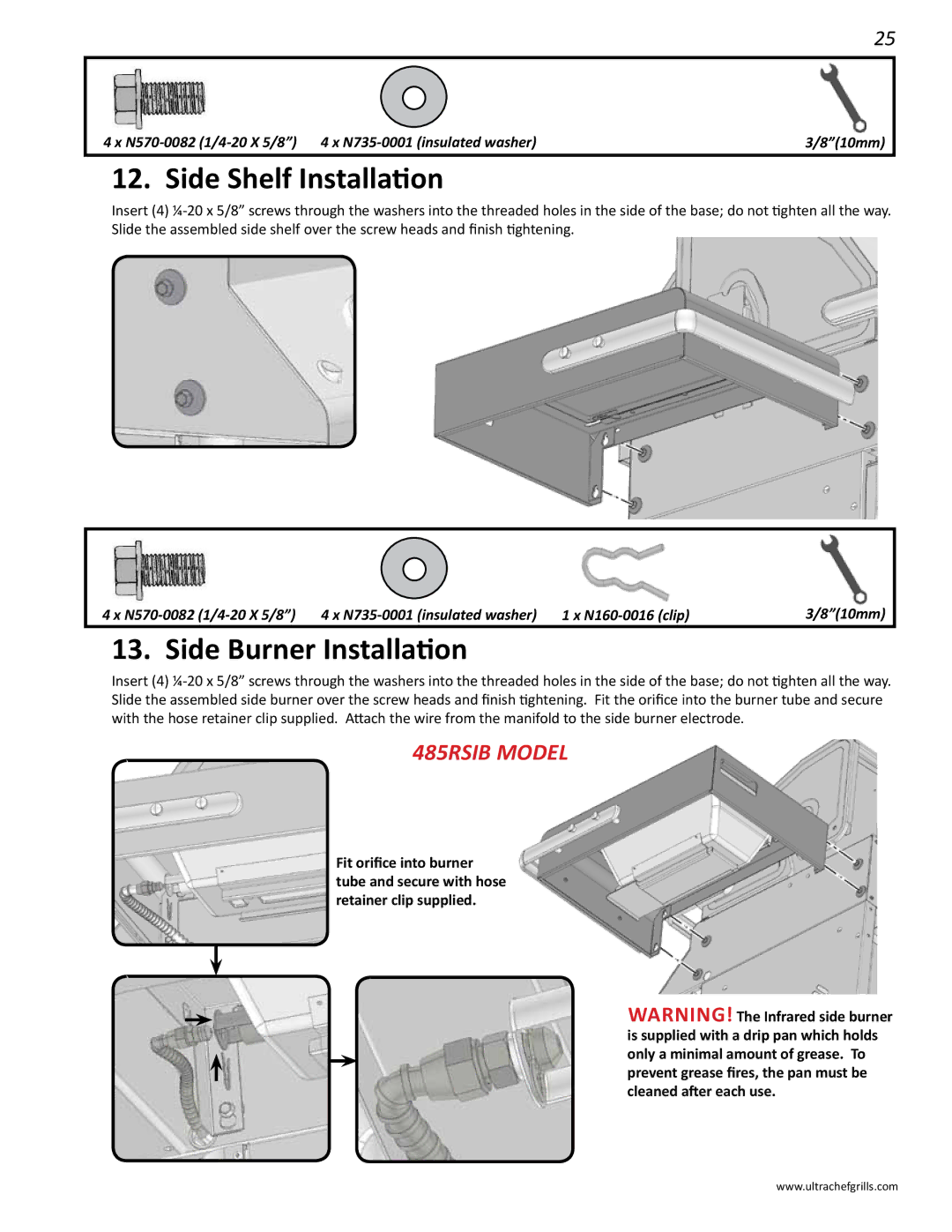 Interlink electronic L485RSIB, L485RSB, L485SIB, L485RB, L485SB manual Side Shelf Installation, Side Burner Installation 