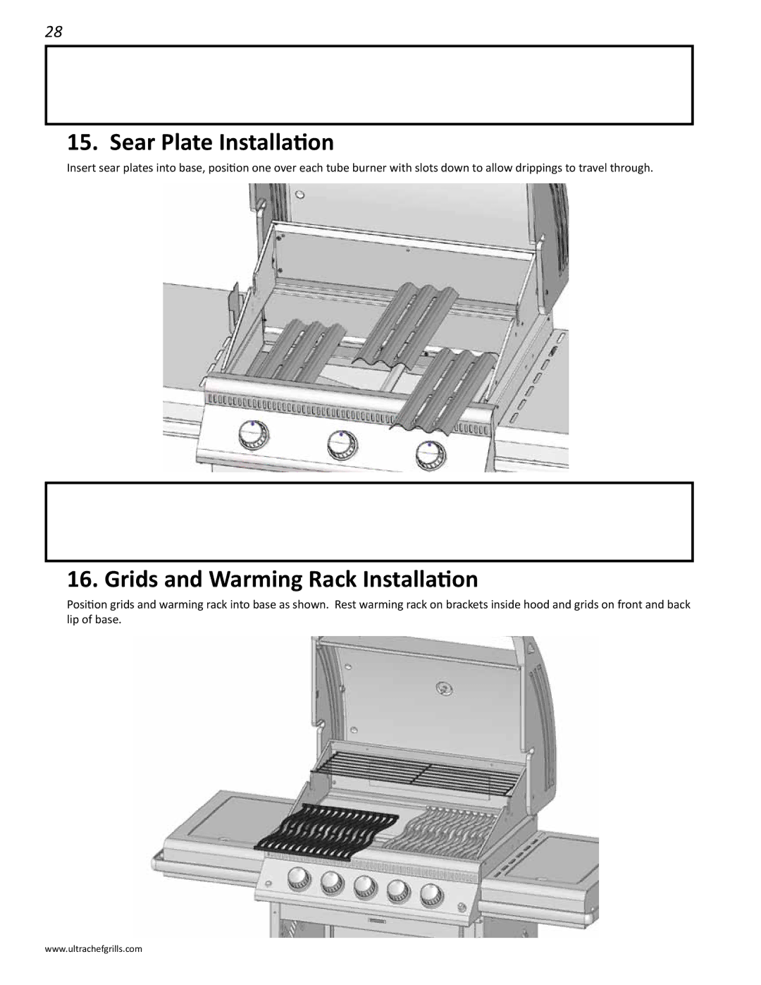 Interlink electronic L485RB, L485RSB, L485RSIB, L485SIB, L485SB Sear Plate Installation, Grids and Warming Rack Installation 