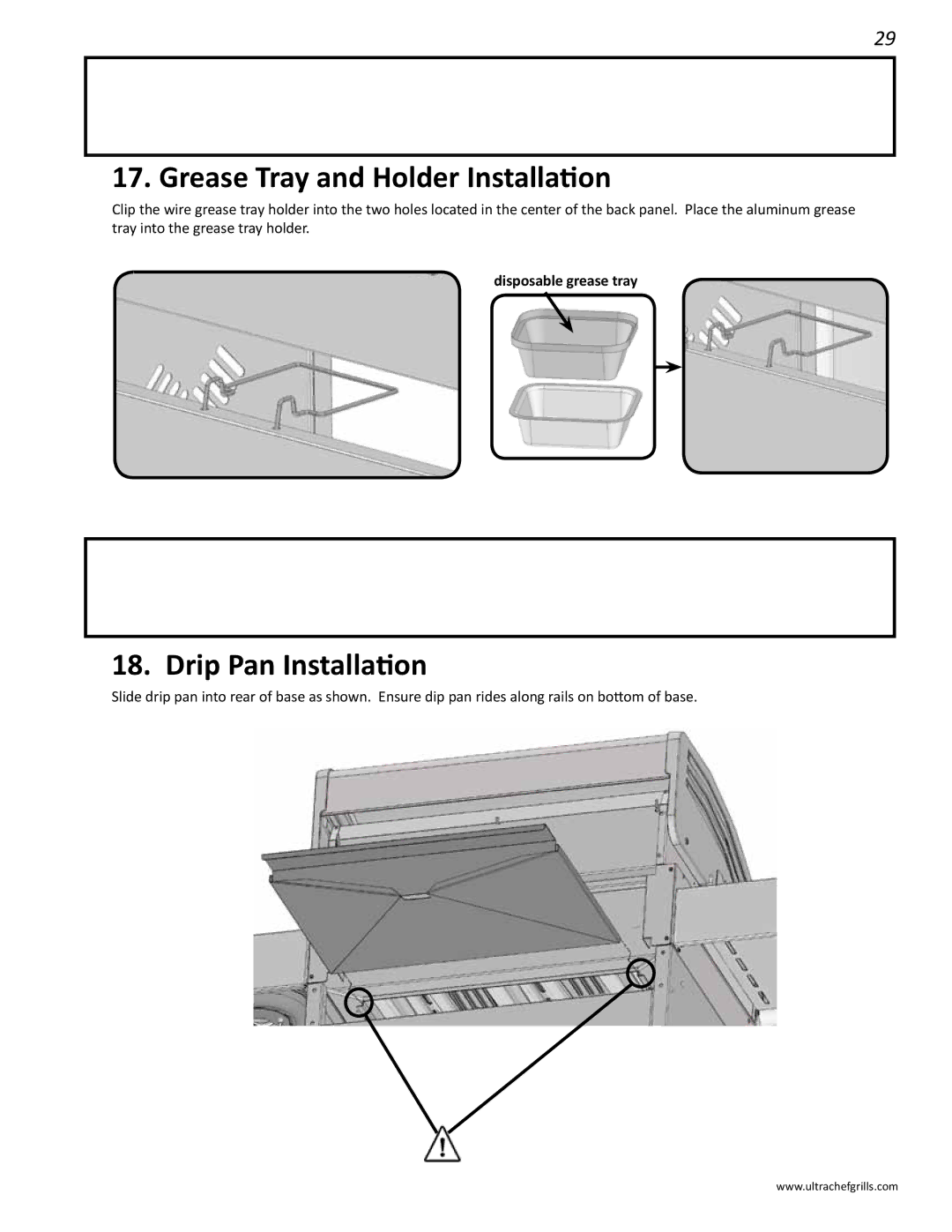 Interlink electronic L485SB, L485RSB, L485RSIB, L485SIB, L485RB Grease Tray and Holder Installation, Drip Pan Installation 