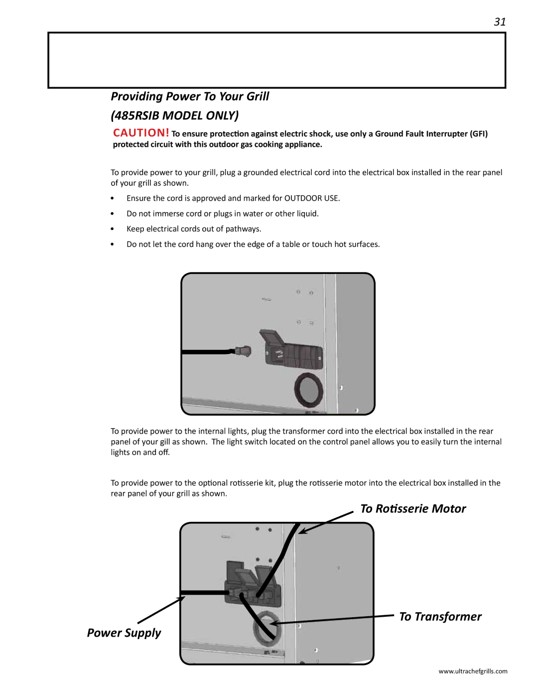 Interlink electronic L485RSIB, L485RSB, L485SIB, L485RB, L485SB manual Providing Power To Your Grill 485RSIB Model only 