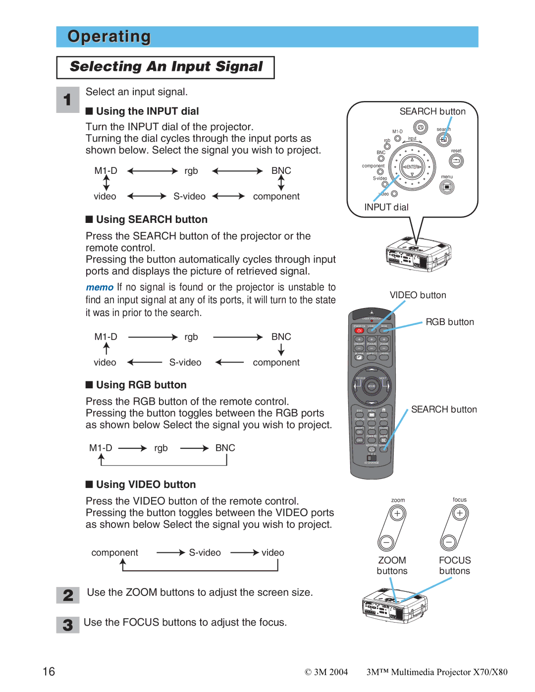 Interlink electronic X70/X80 manual Operating, Selecting An Input Signal 