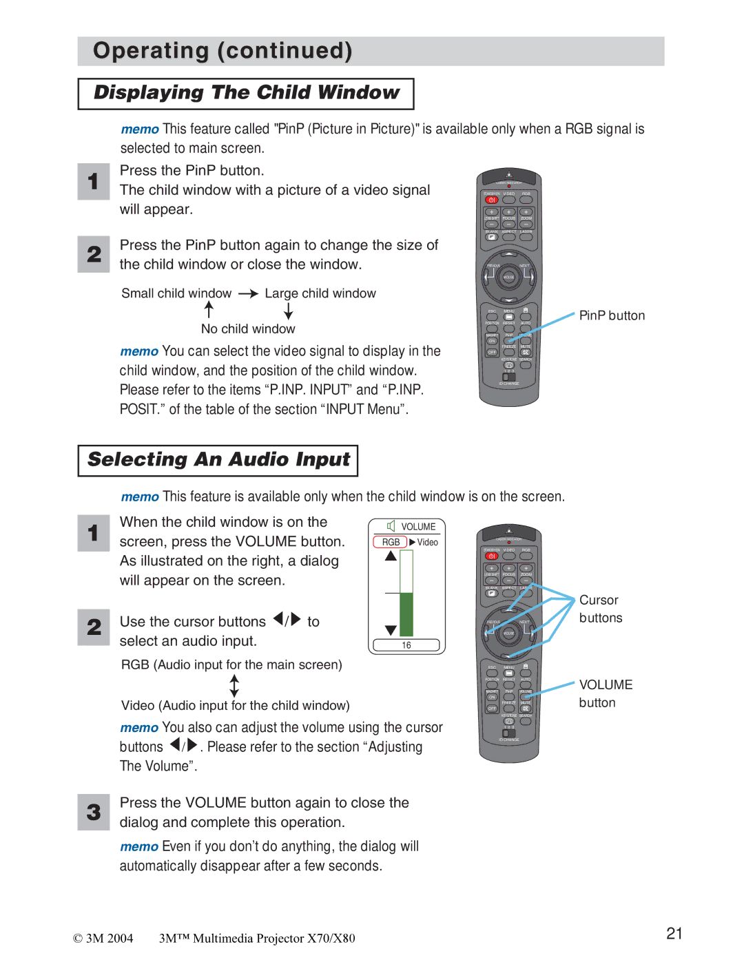 Interlink electronic X70/X80 manual Displaying The Child Window, Selecting An Audio Input 