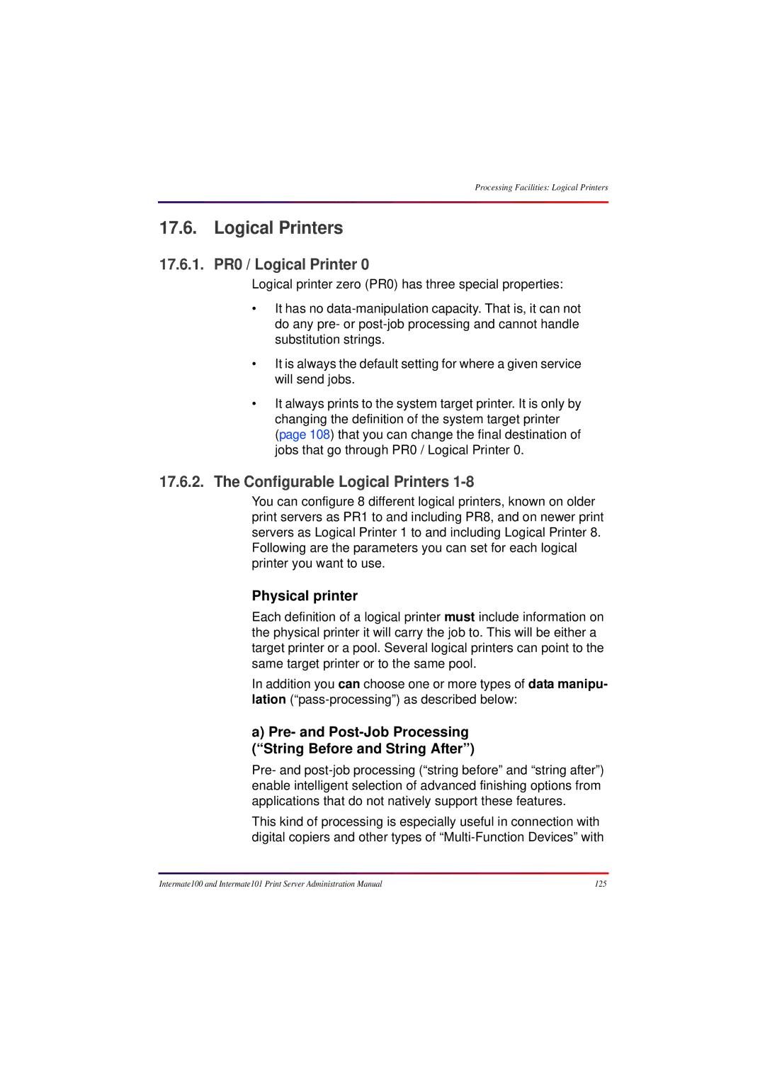 Intermate 100 manual 17.6.1. PR0 / Logical Printer, Configurable Logical Printers, Physical printer 