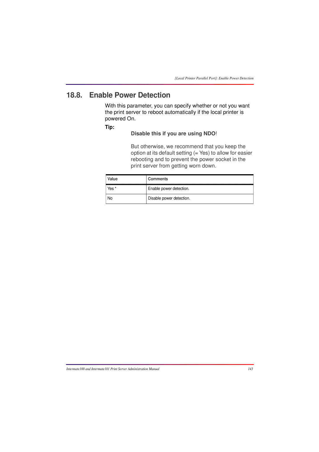 Intermate 100 manual Enable Power Detection, Disable this if you are using NDO 