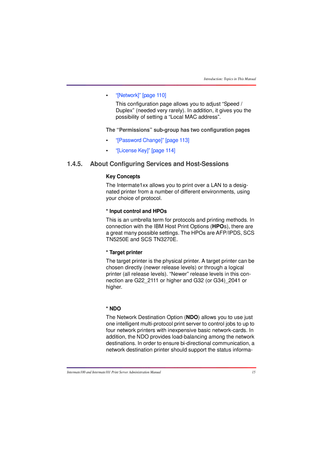 Intermate 100 manual About Configuring Services and Host-Sessions, Key Concepts, Input control and HPOs, Target printer 