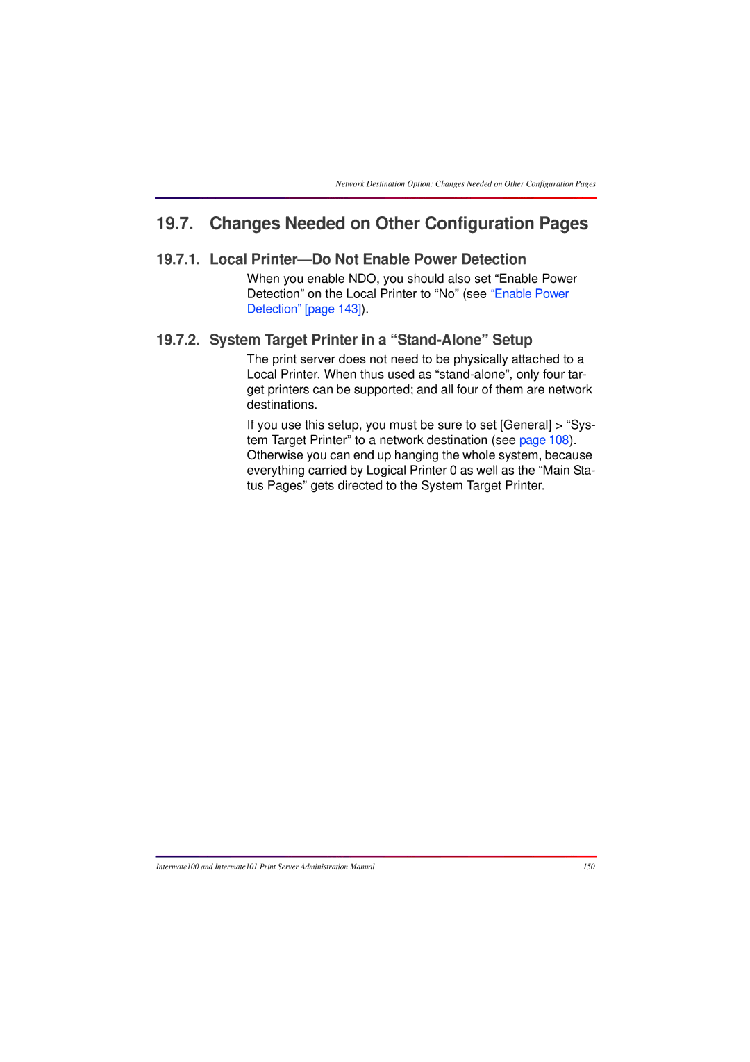 Intermate 100 manual Changes Needed on Other Configuration Pages, Local Printer-Do Not Enable Power Detection 