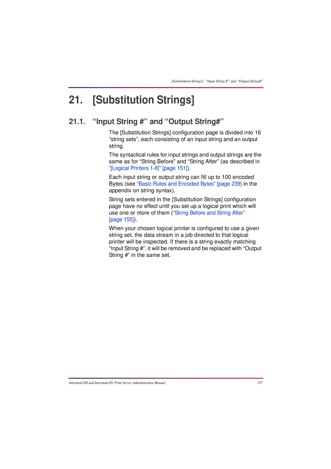 Intermate 100 manual Substitution Strings, Input String # and Output String# 