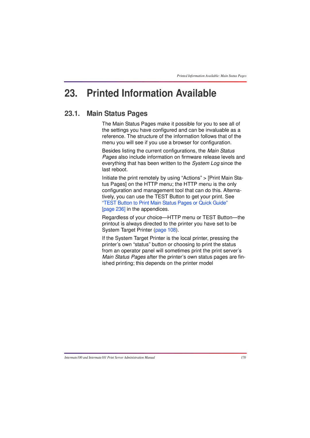 Intermate 100 manual Main Status Pages 