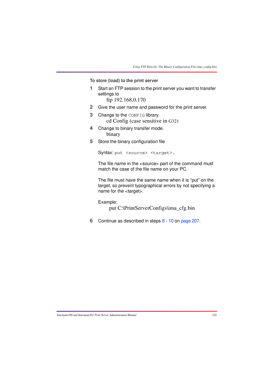 Intermate 100 manual Put C\PrintServerConfigs\imacfg.bin 