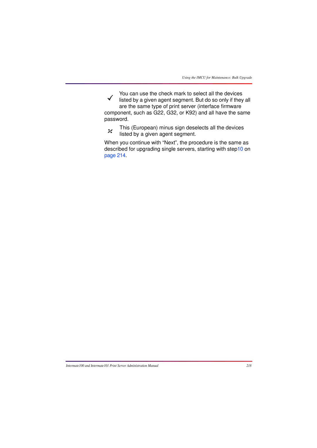 Intermate 100 manual Using the Imcu for Maintenance Bulk Upgrade 