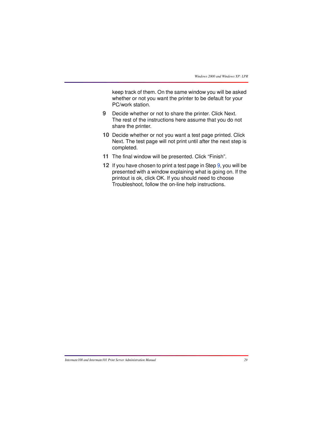 Intermate 100 manual Windows 2000 and Windows XP LPR 