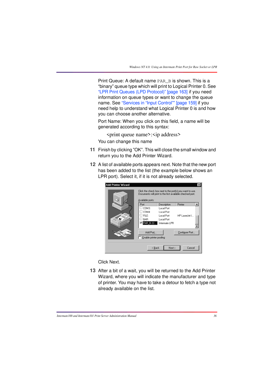 Intermate 100 manual Print queue nameip address 