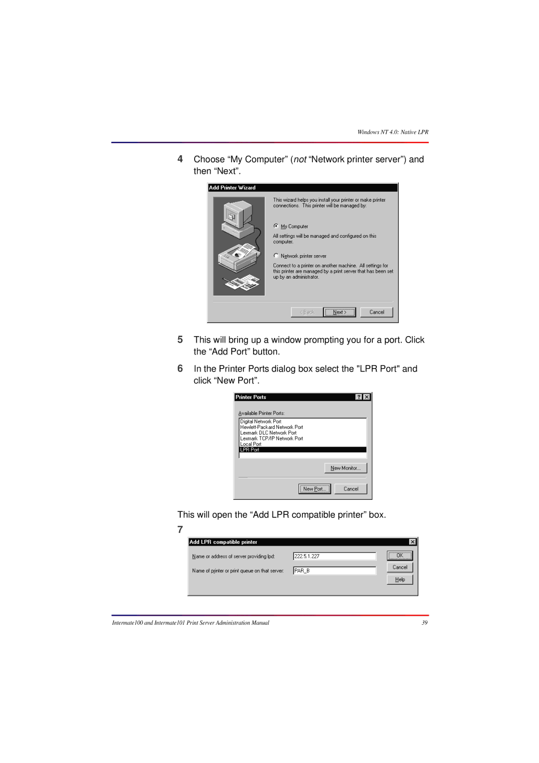 Intermate 100 manual Windows NT 4.0 Native LPR 