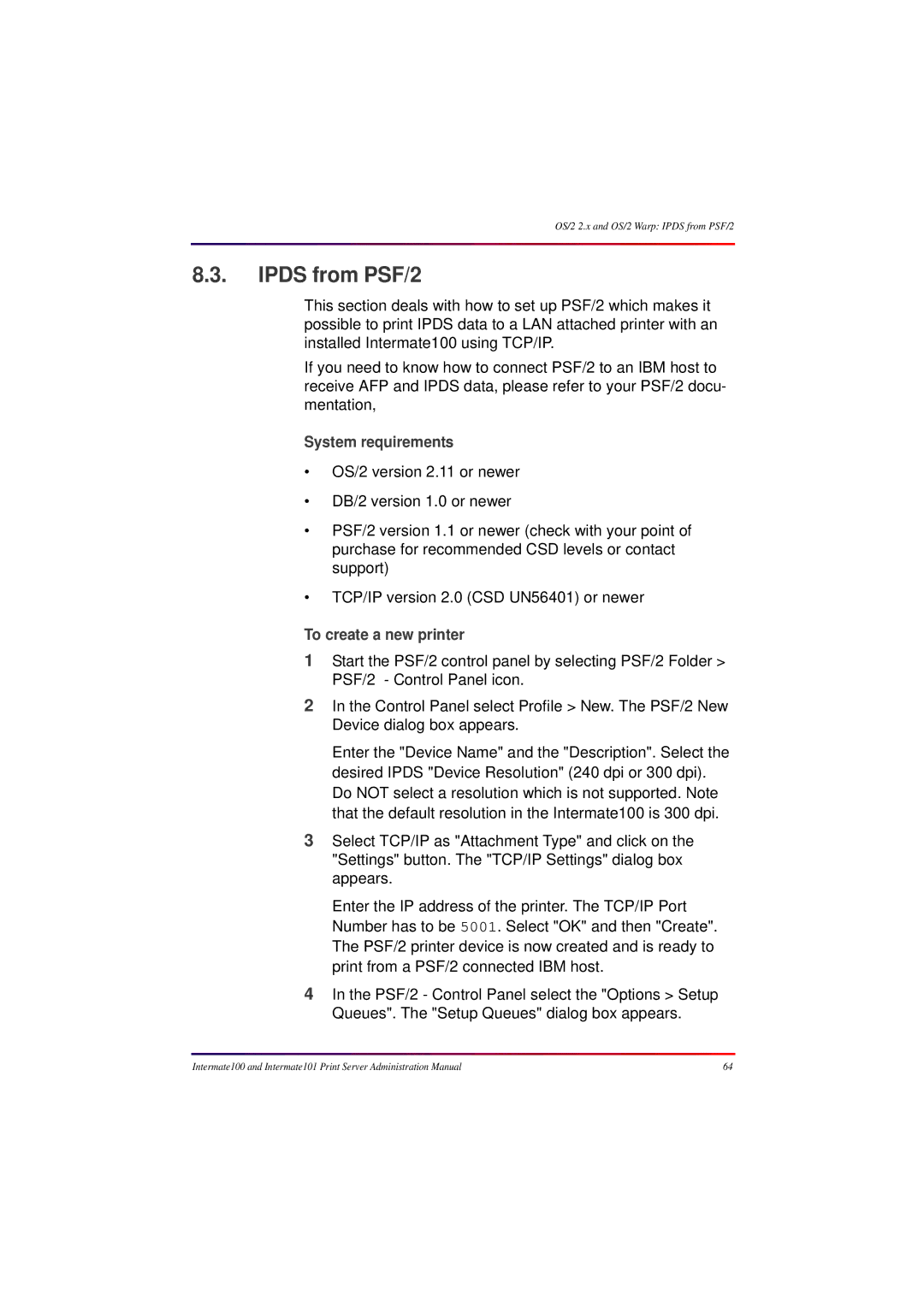 Intermate 100 manual Ipds from PSF/2, System requirements 