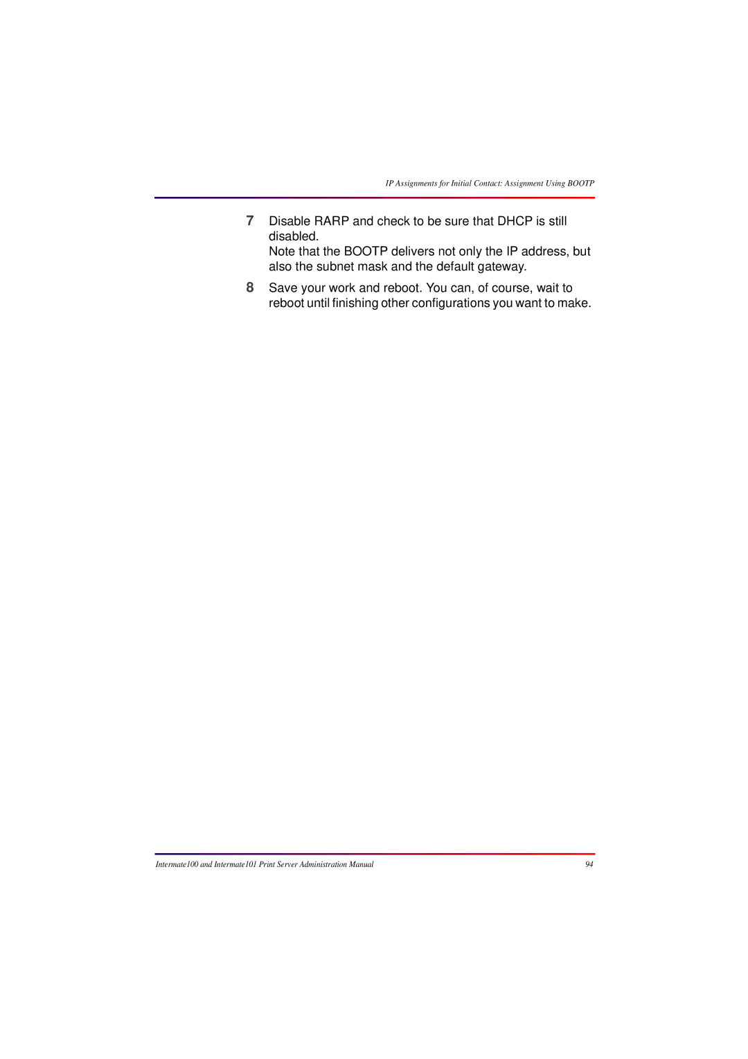 Intermate 100 manual IP Assignments for Initial Contact Assignment Using Bootp 