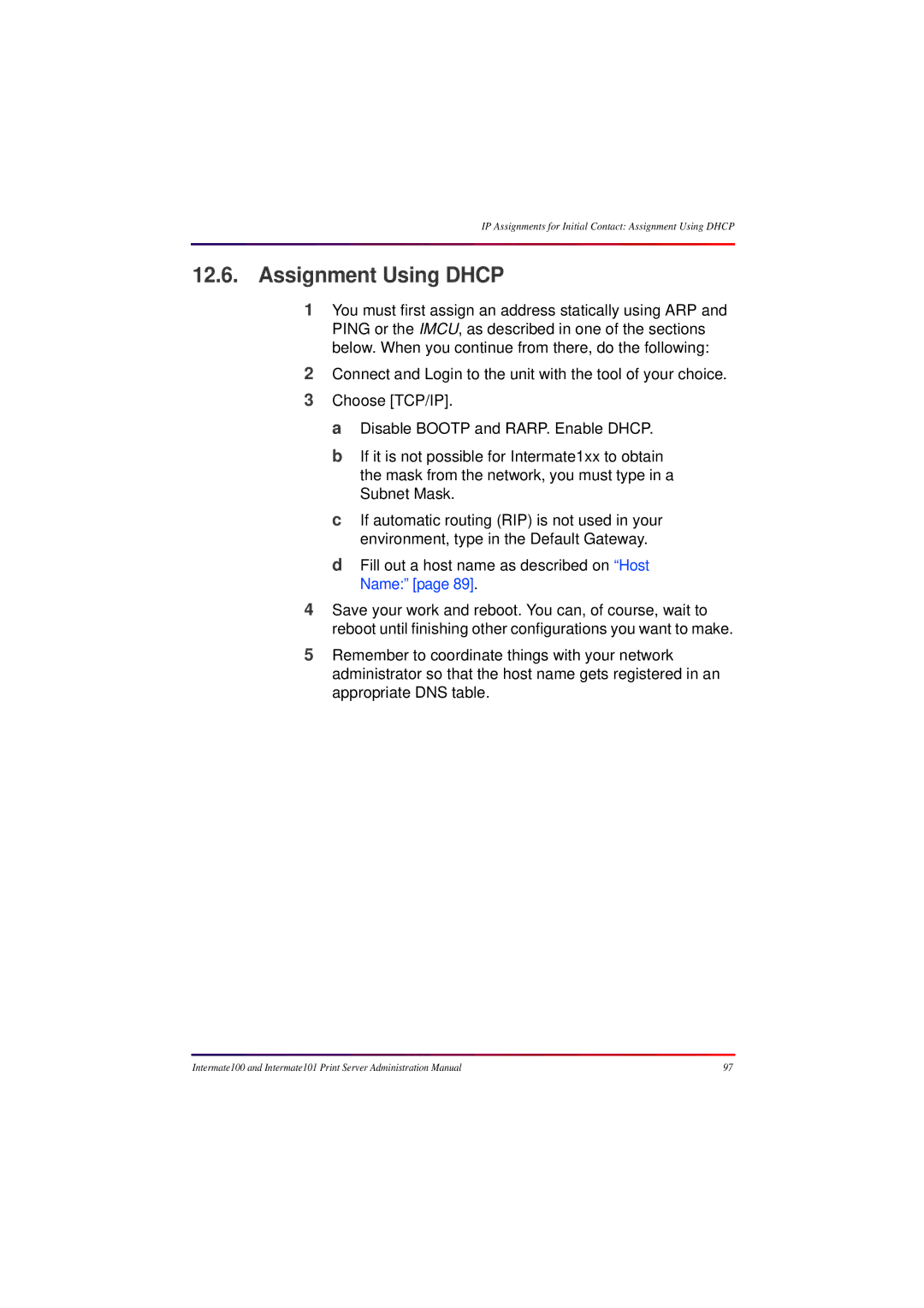 Intermate 100 manual Assignment Using Dhcp 