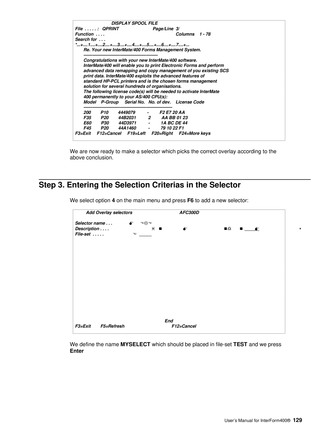 Intermate i5, AS/400, iSeries manual Entering the Selection Criterias in the Selector, Aa Bb 