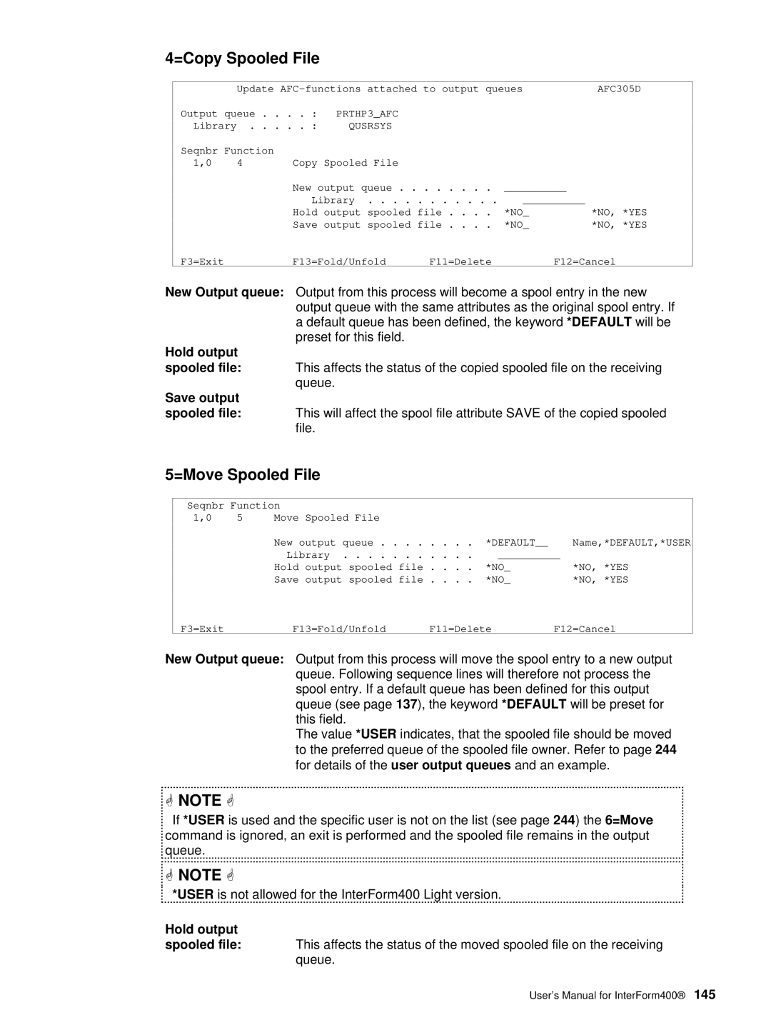 Intermate AS/400, i5, iSeries manual =Copy Spooled File, =Move Spooled File 