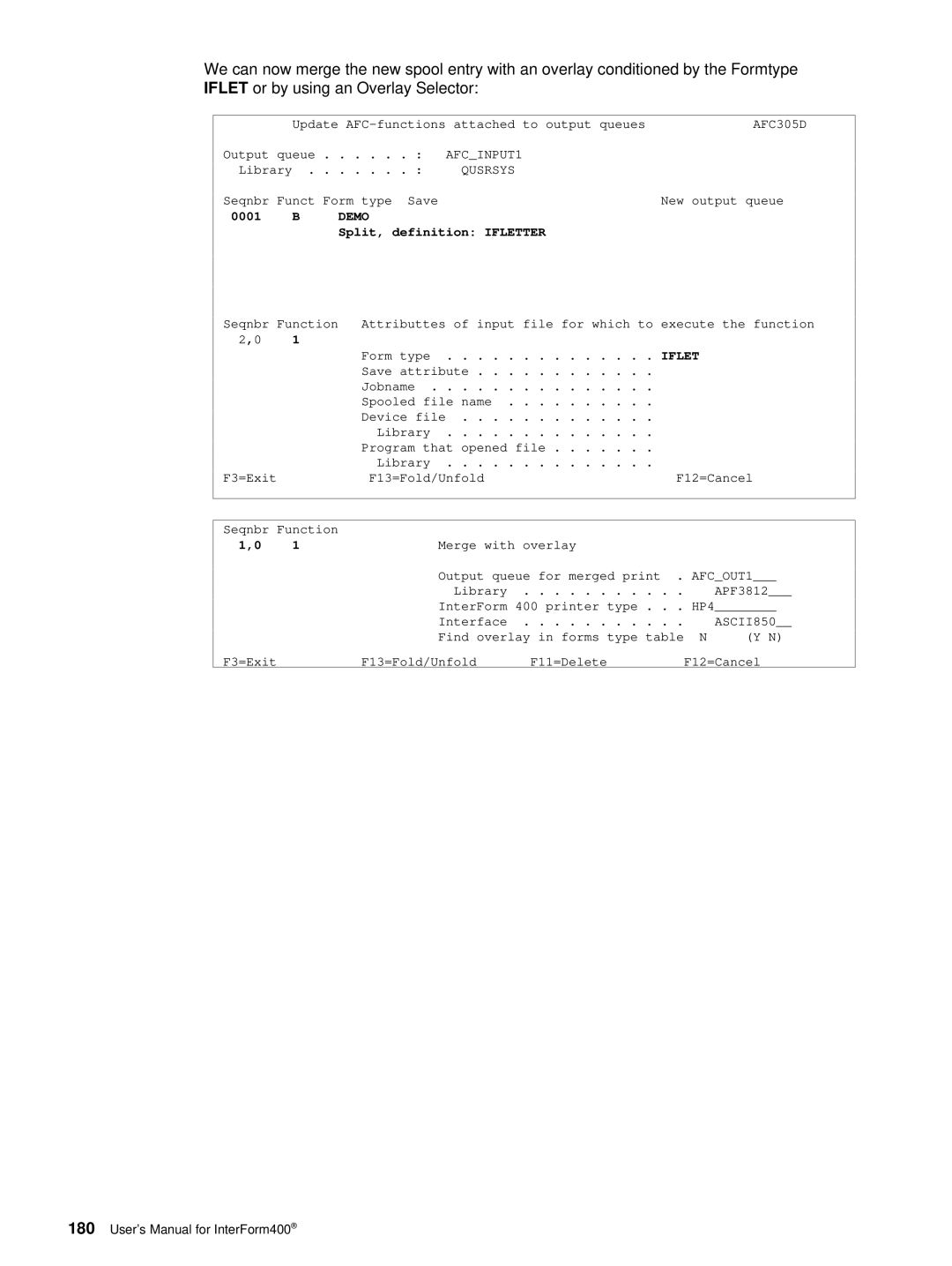 Intermate i5, AS/400, iSeries manual Split, definition Ifletter 