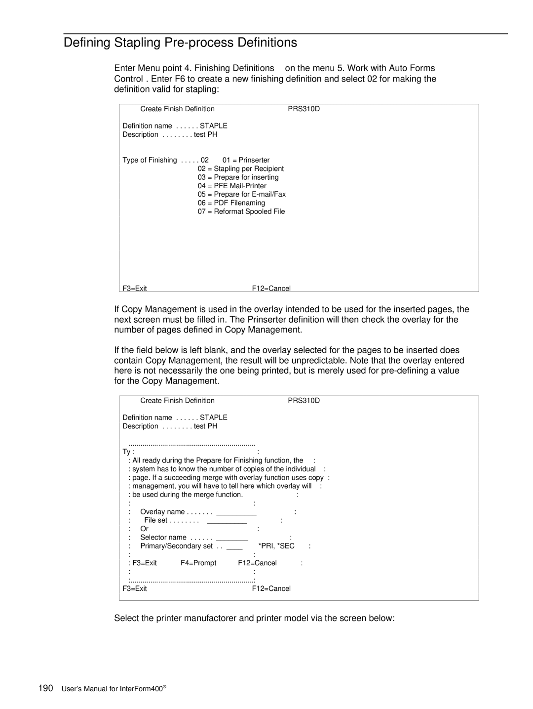 Intermate AS/400, i5, iSeries manual Defining Stapling Pre-process Definitions, PRS310D 