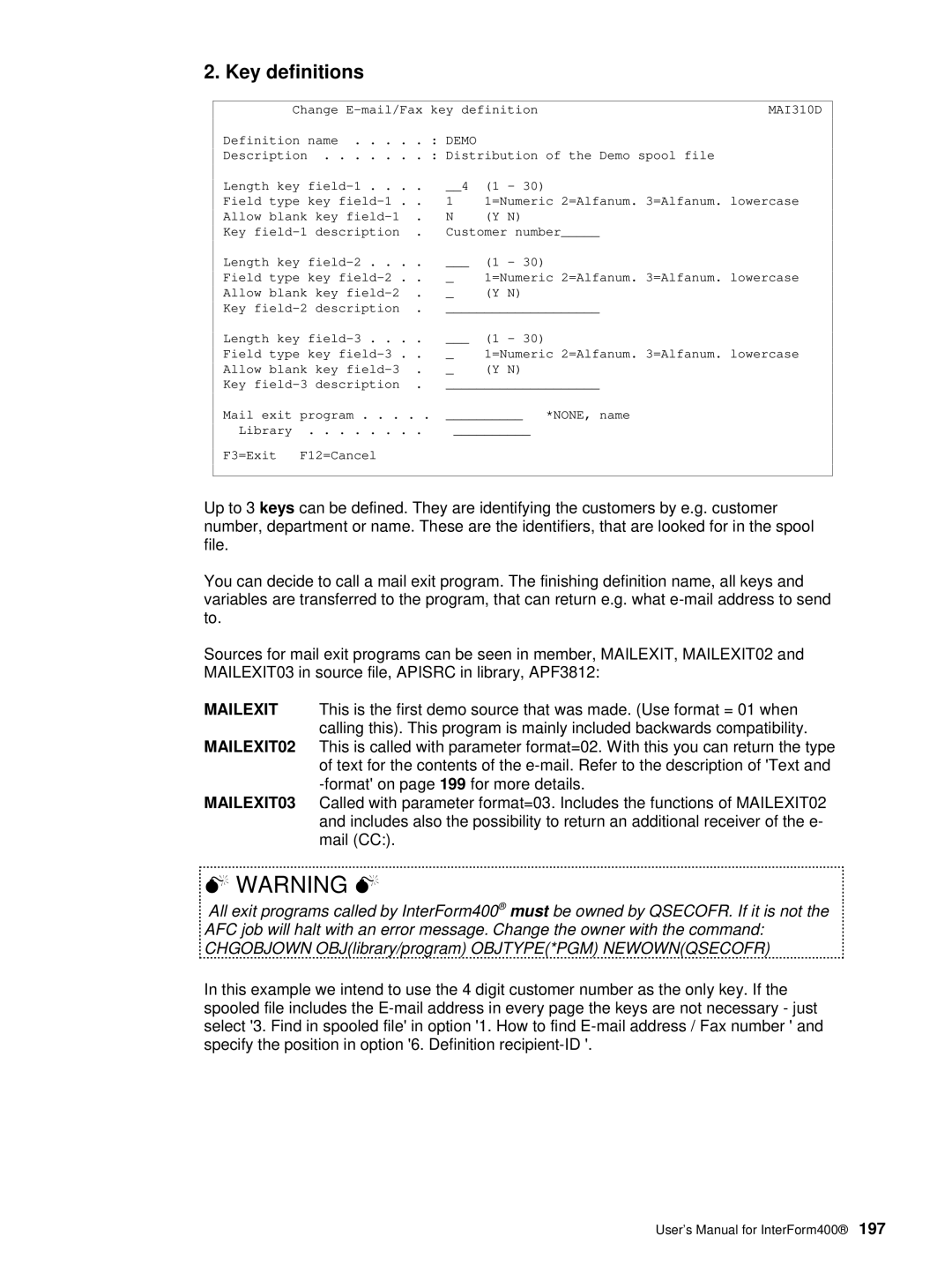 Intermate iSeries, i5, AS/400 manual Key definitions, MAI310D 