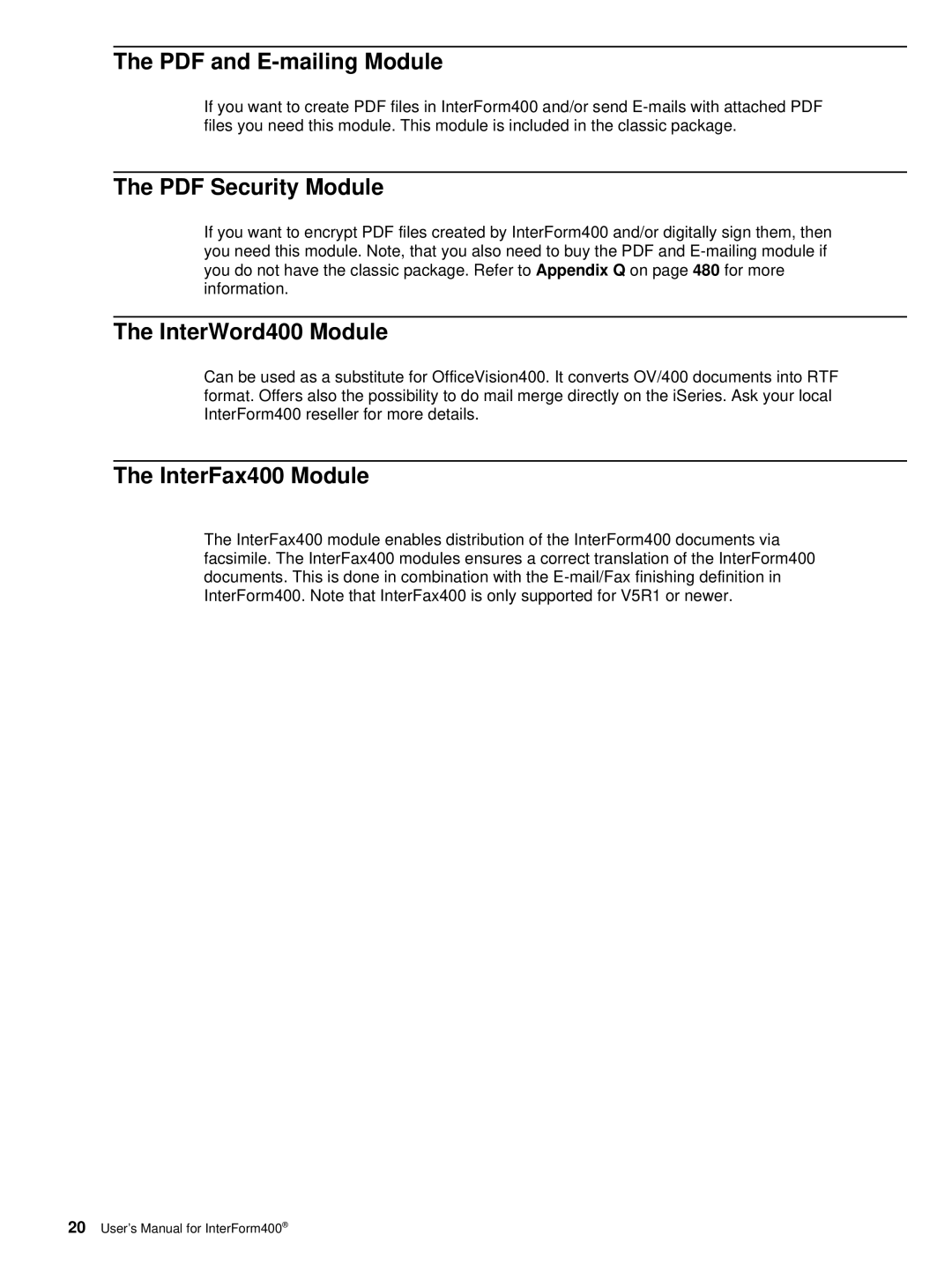 Intermate iSeries, i5, AS/400 manual InterWord400 Module, InterFax400 Module 