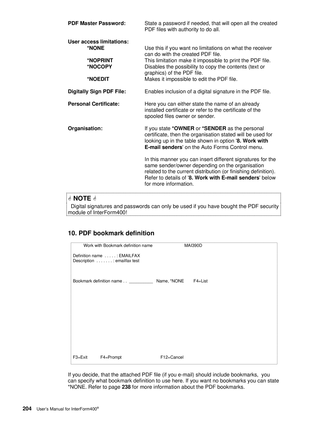 Intermate i5, AS/400, iSeries manual User access limitations, Personal Certificate, Organisation 