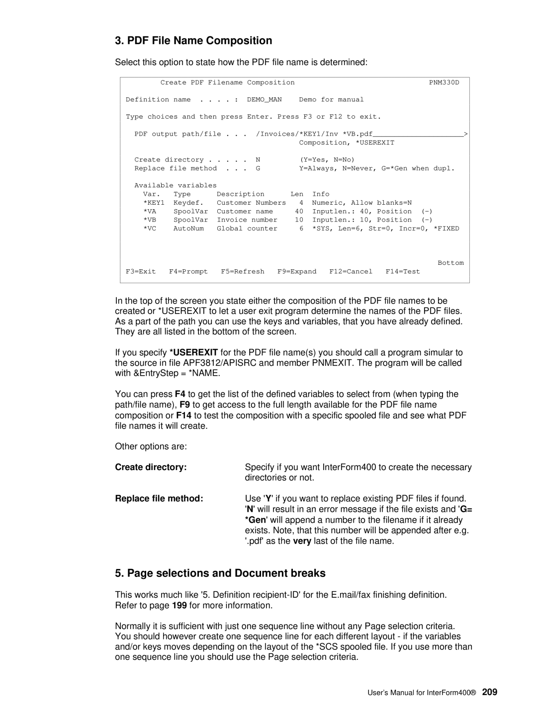 Intermate iSeries, i5, AS/400 manual Selections and Document breaks, KEY1 