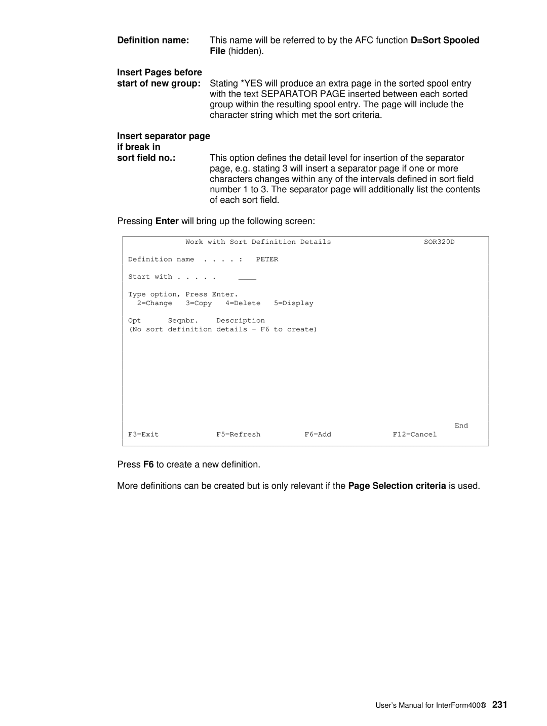 Intermate i5, AS/400, iSeries manual Insert Pages before, Insert separator page if break 