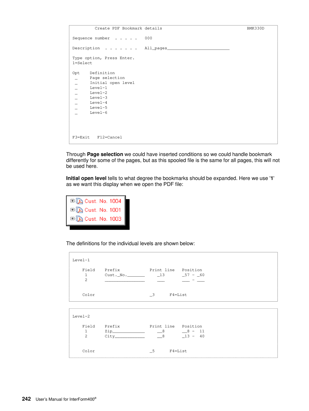 Intermate iSeries, i5, AS/400 manual Level-1 Field Prefix Print line Position 