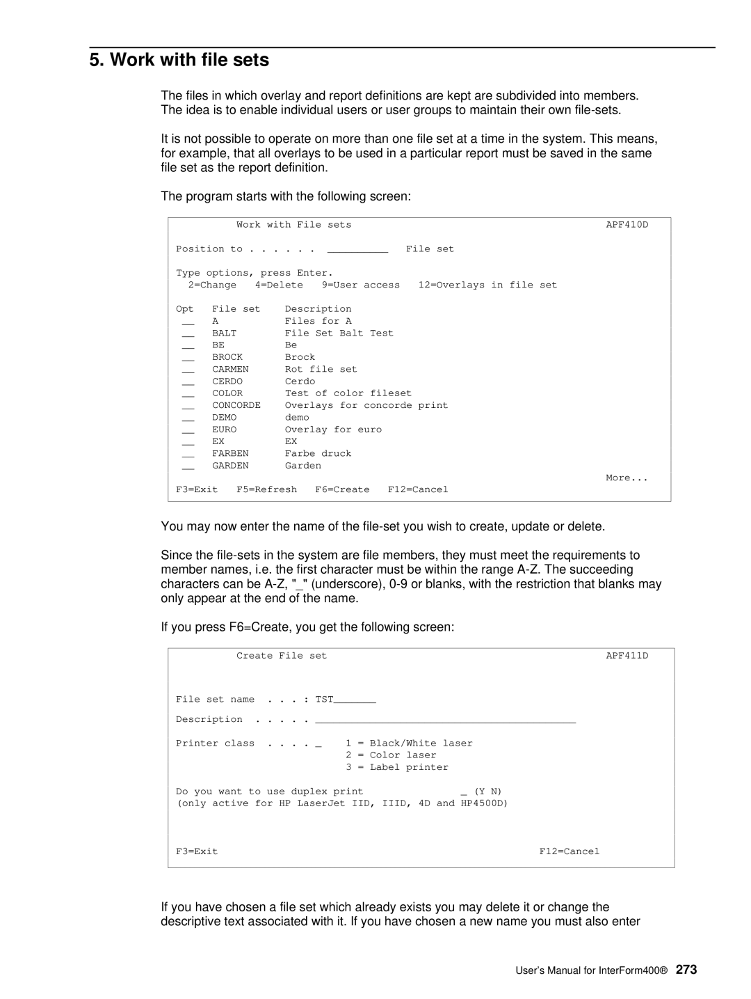 Intermate i5, AS/400, iSeries manual Work with file sets 