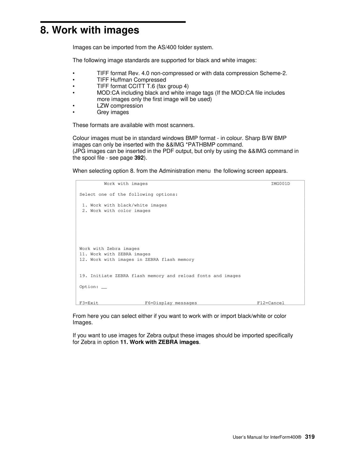 Intermate AS/400, i5, iSeries manual Work with images 