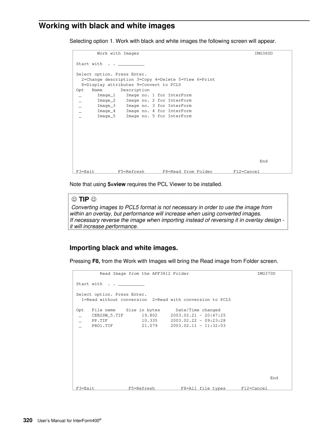 Intermate iSeries, i5, AS/400 manual Working with black and white images, Importing black and white images, Pp.Tif, PRO1.TIF 