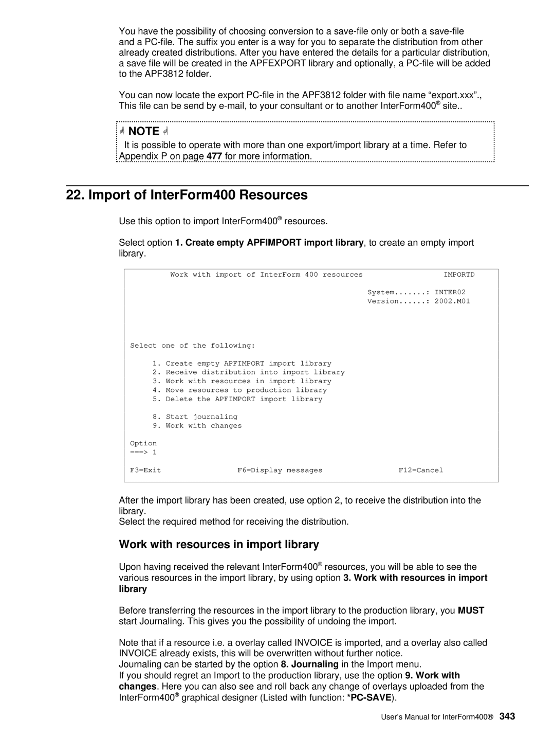 Intermate AS/400, i5, iSeries manual Import of InterForm400 Resources, Work with resources in import library 