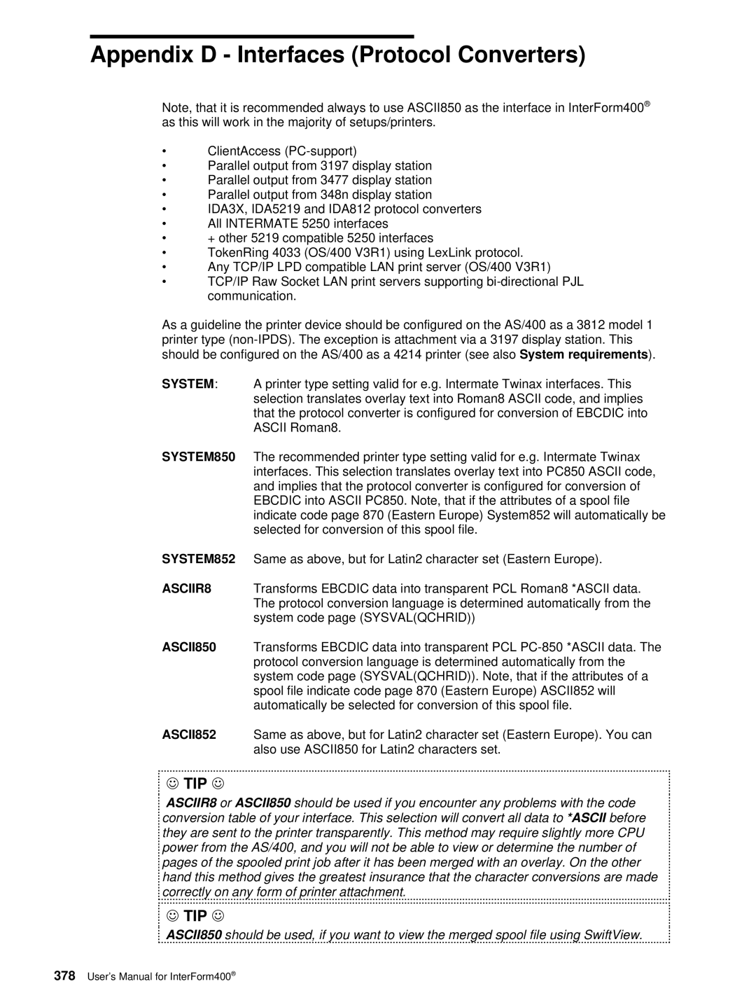 Intermate i5, AS/400, iSeries manual Appendix D Interfaces Protocol Converters 