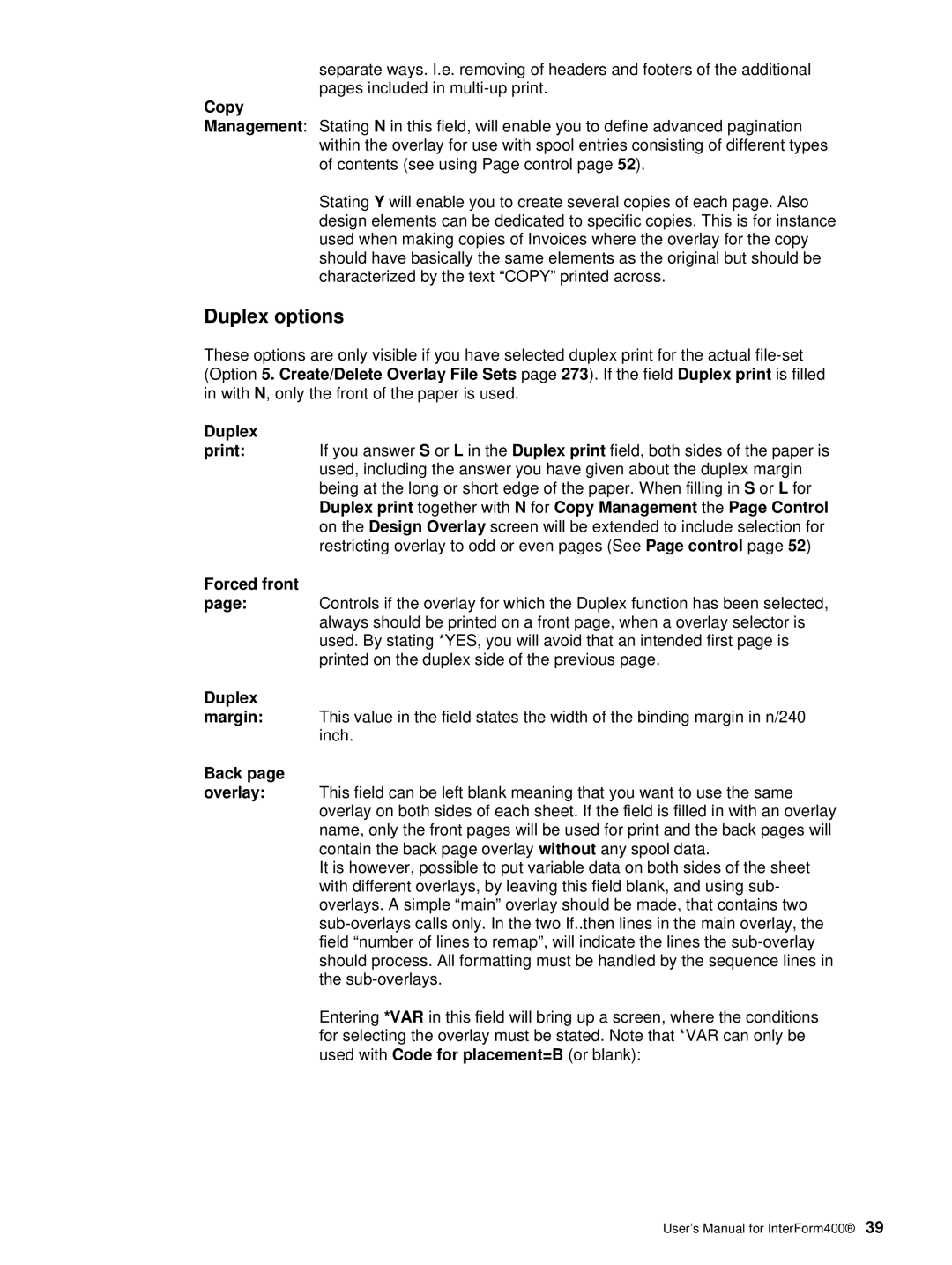 Intermate i5, AS/400, iSeries manual Duplex options, Copy, Forced front, Back 