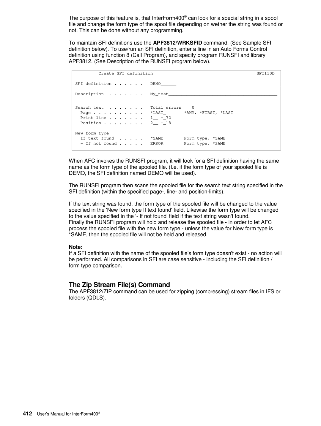 Intermate AS/400, i5, iSeries manual Zip Stream Files Command, SFI110D, Last ANY, *FIRST, *LAST, Same, Error 