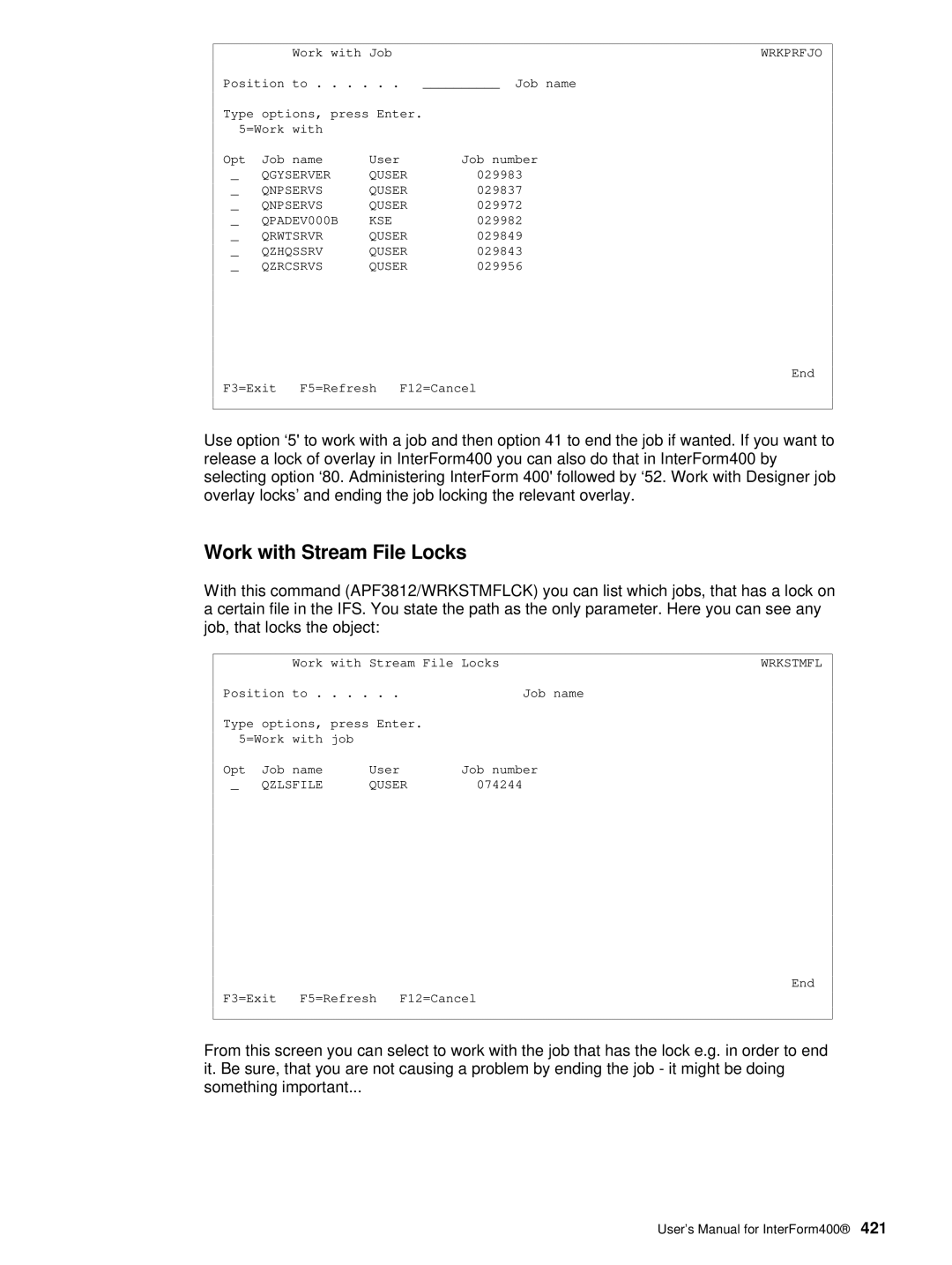 Intermate AS/400, i5, iSeries manual Work with Stream File Locks 