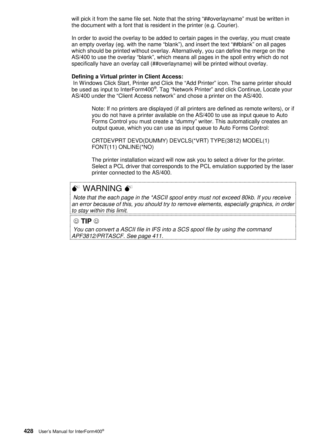 Intermate iSeries, i5, AS/400 manual Defining a Virtual printer in Client Access 