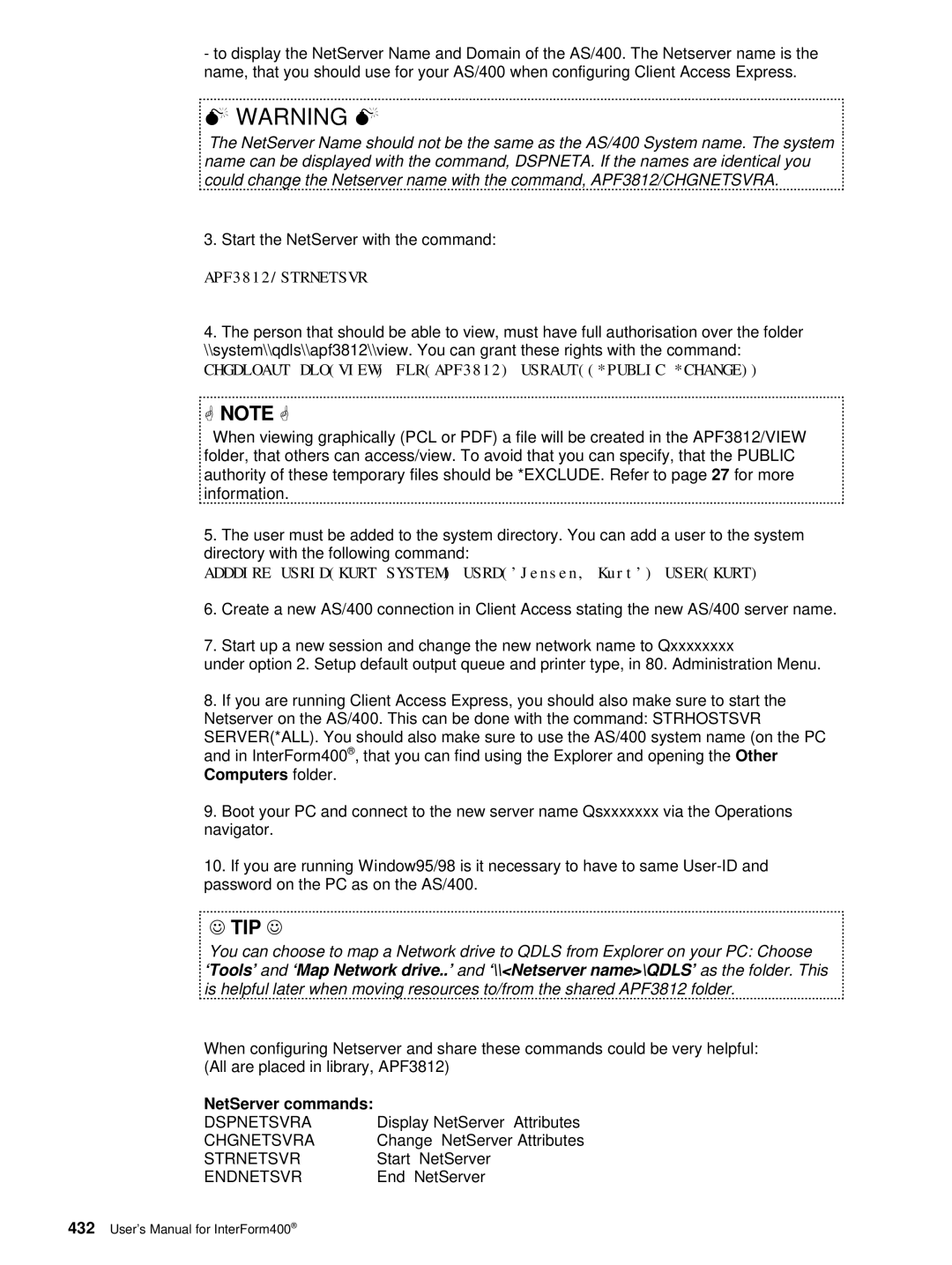 Intermate i5, AS/400, iSeries manual NetServer commands 