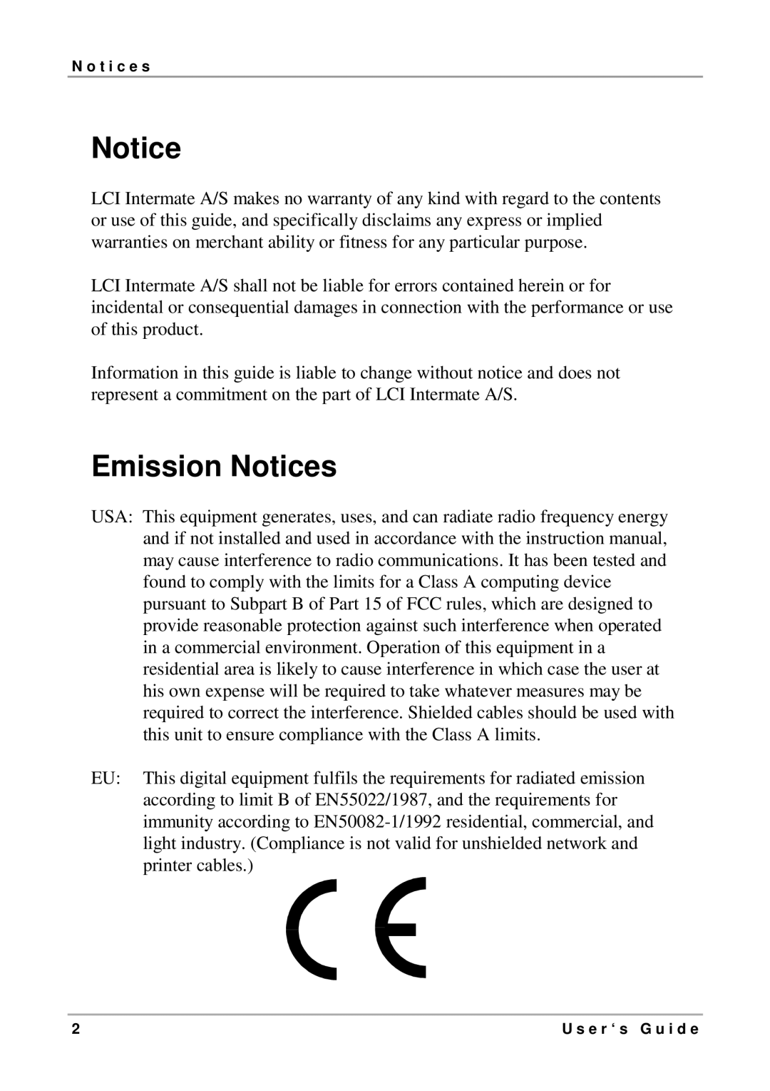 Intermate LX T-04 manual Emission Notices 